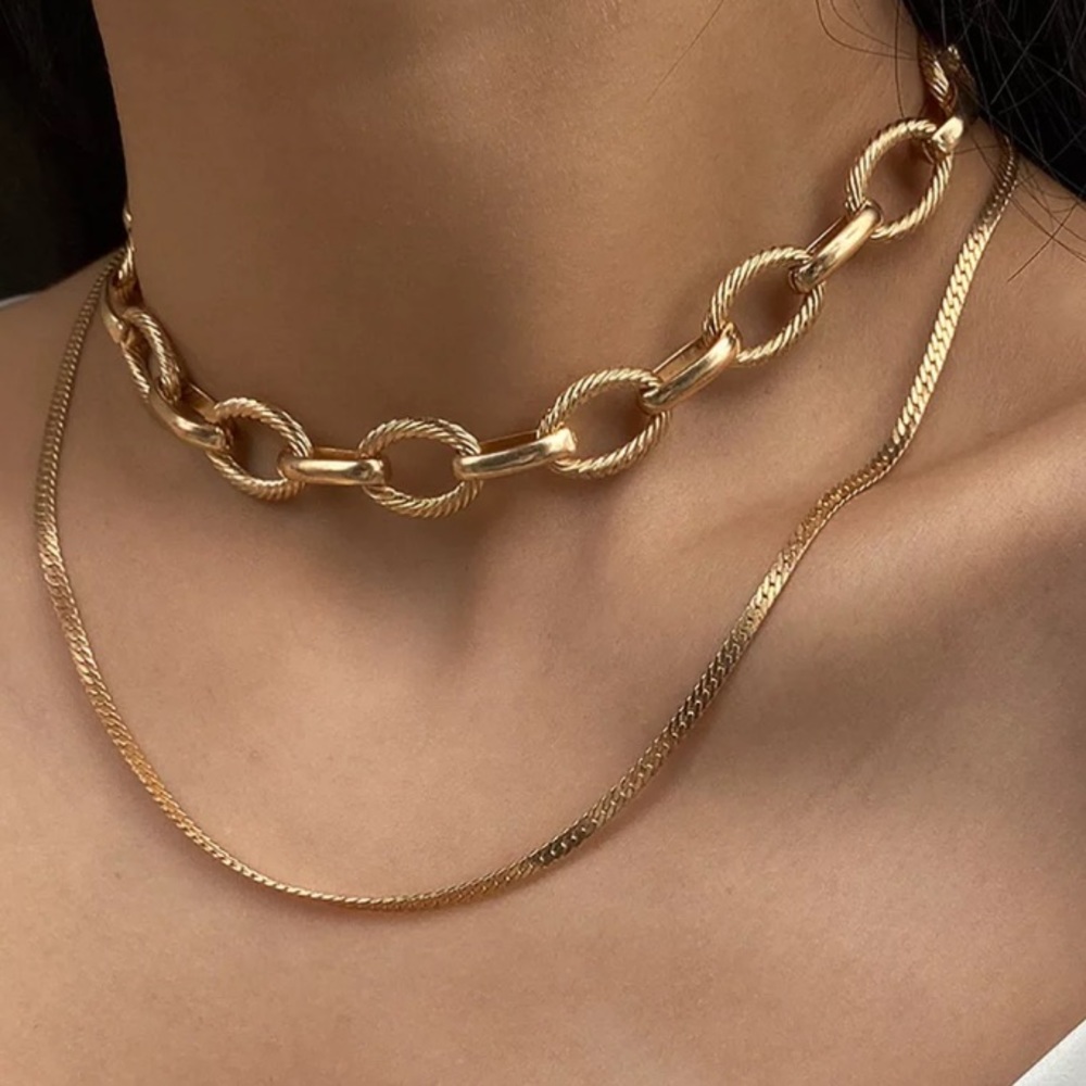 18K gold plated multilayer chain necklace - Picture 2 of 5